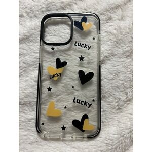 iPhone 13 Pro Max Case Black Yellow‎ Hearts Stars Lucky Design Protective Cover